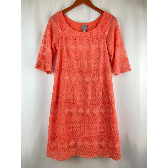 Rabbit Rabbit Rabbit Size M Peach Coral Lace Overlay Dress Wedding Guest Stretch - Picture 1 of 8